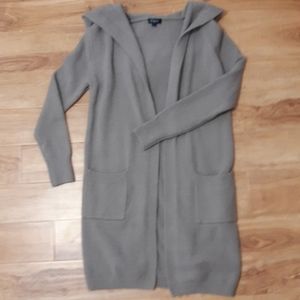 Taupe Long Cardigan with hood and pockets, small